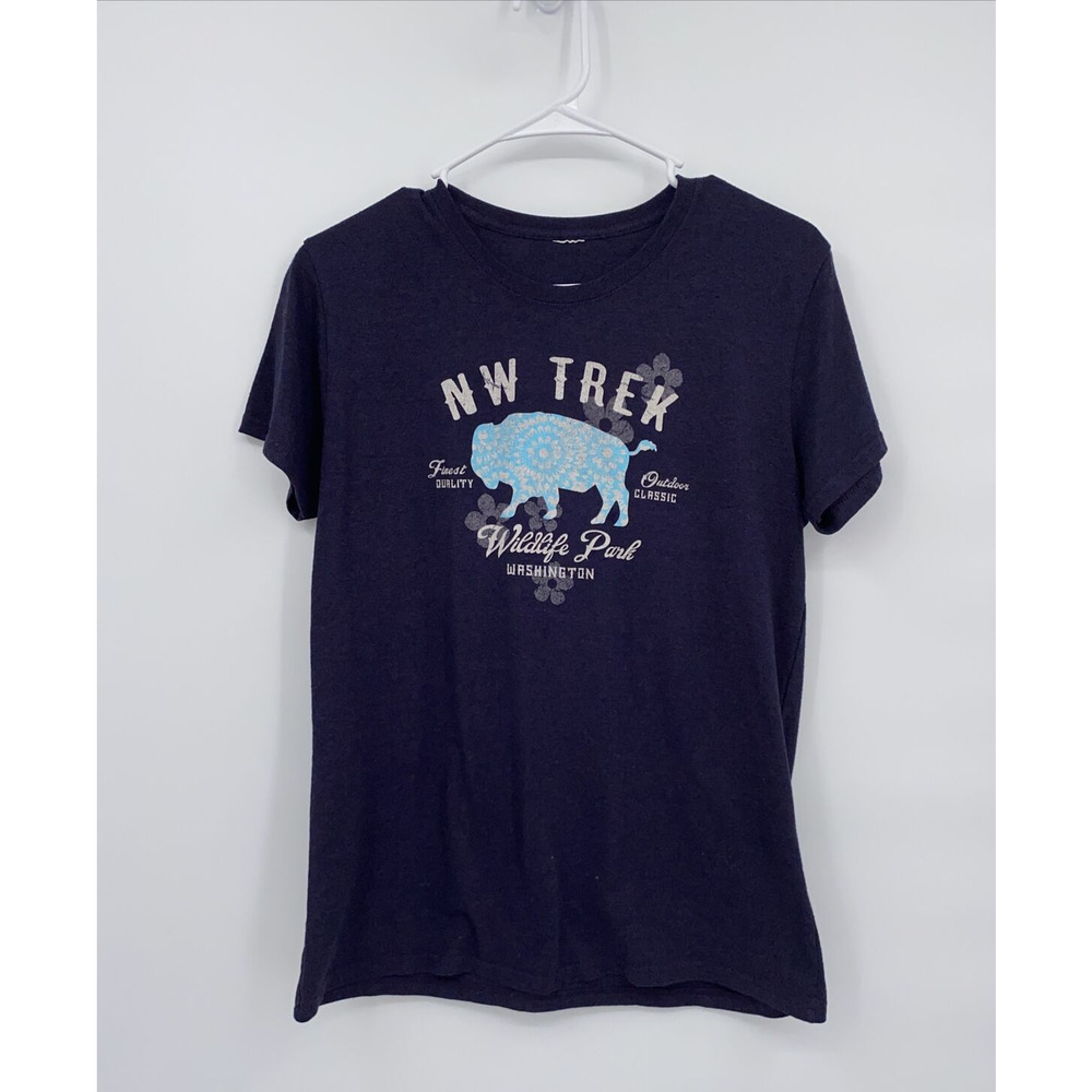 NW Trek Round Neck Short Sleeve Wildlife Park Graphic Tee T-Shirt Blue Medium